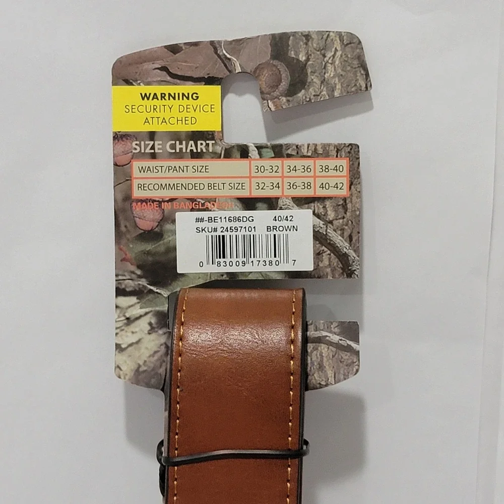 Mossy Oak Mens Brown Faux Leather Camo Belt Size 40/42 BE11686DG New